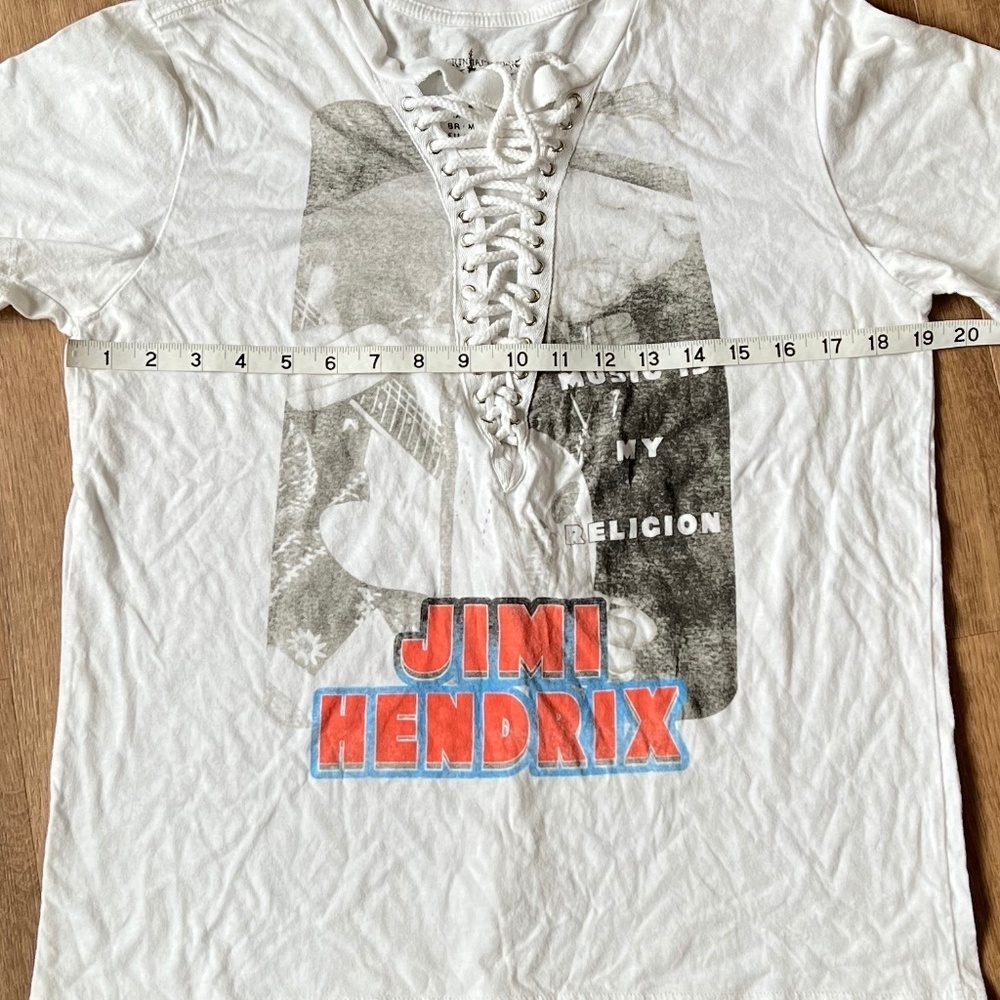 Rockin Artwork Unique Jimi Hendrix fLace Up Front Graphic Tee Sz M - Picture 9 of 9